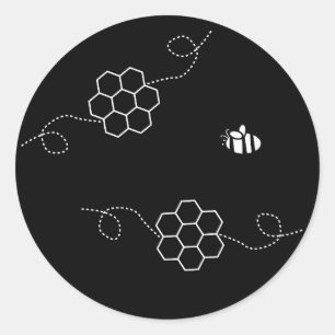 Sticker Rond Cause abeille minimaliste abeille et nid d'abeille