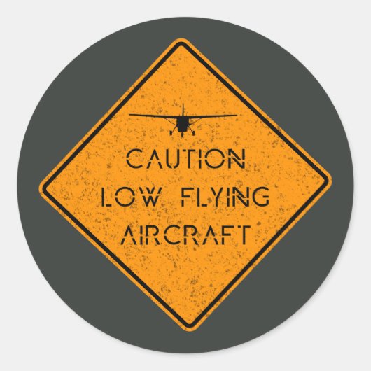 Sticker Rond Caution Low Flying ✈️ (Devant)