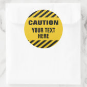 Sticker Rond Caution stripes with any text round (Sac)