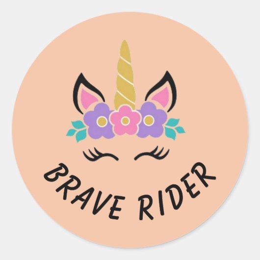Sticker Rond Cavalier Brave Licorne - Pêche (Devant)