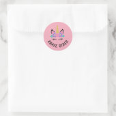 Sticker Rond Cavalier Brave Licorne Rose (Sac)