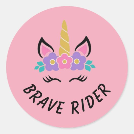 Sticker Rond Cavalier Brave Licorne Rose (Devant)