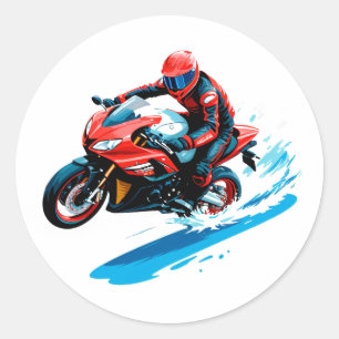 Sticker Rond Cavalier de moto stylé rue vitesse urbain