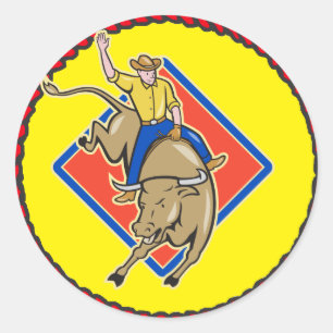 Sticker Rond Cavalier de Rodéo Occidental Cavalier de Taureau