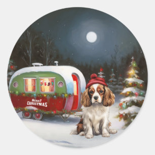 Sticker Rond Cavalier King Charles Spaniel Caravane Noël