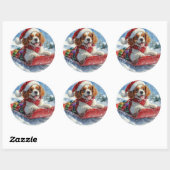 Sticker Rond Cavalier King Charles Spaniel Chien Sledge Noël (Feuille)