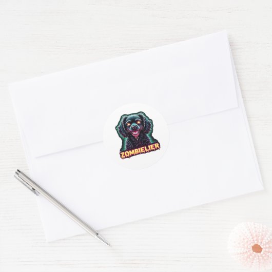 Sticker Rond Cavalier King Charles Spaniel CKCS Zombie Dog Hall (Enveloppe)