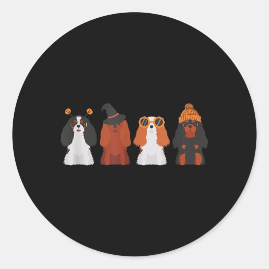 Sticker Rond Cavalier King Charles Spaniel Halloween Cavalier (Devant)
