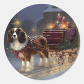 Sticker Rond Cavalier King Charles Spaniel Noël Festive (Devant)