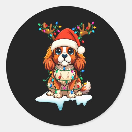 Sticker Rond Cavalier King Charles Spaniel Noël Renne P (Devant)