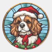 Sticker Rond Cavalier King Charles Spaniel Verre Noël (Devant)