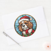 Sticker Rond Cavalier King Charles Spaniel Verre Noël (Enveloppe)