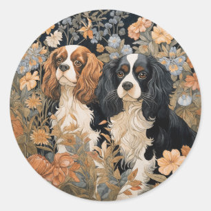 Sticker Rond Cavalier King Charles Spaniels Tapisserie Style