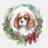 Sticker Rond Cavalier King Christmas Wreath Festive Pup (Devant)