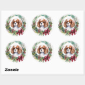 Sticker Rond Cavalier King Christmas Wreath Festive Pup (Feuille)