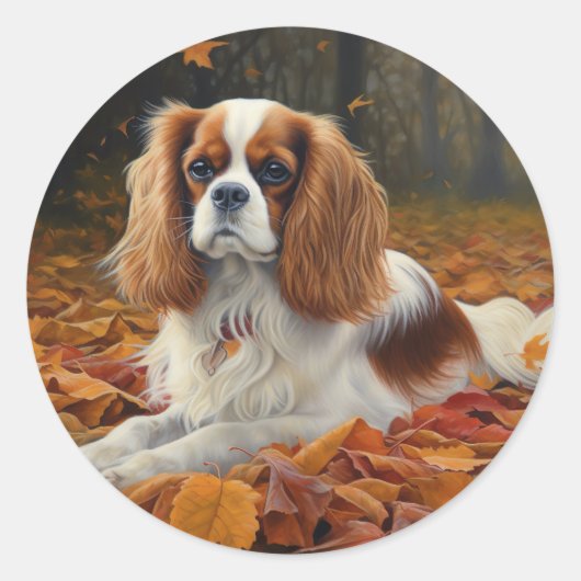 Sticker Rond Cavalier King en automne Feuilles automne Inspirat (Devant)