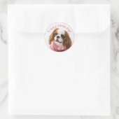 Sticker Rond Cavalier Roi Charles Espagnol Rose Joyeux Annivers (Sac)