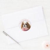 Sticker Rond Cavalier Roi Charles Espagnol Rose Joyeux Annivers (Enveloppe)