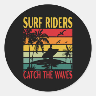 Sticker Rond Cavaliers des vagues attrapent les vagues
