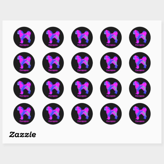 Sticker Rond Cavapoo Crazy Hot Pink et Blue (Feuille)