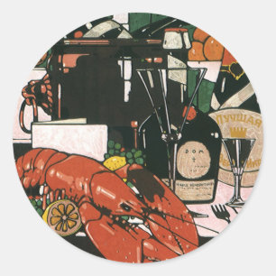 Sticker Rond Caviar Langouste Champagne; Fête Élégante Fantaisi