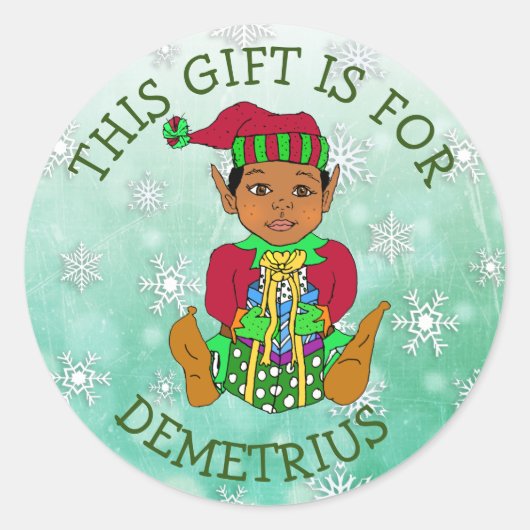 Sticker Rond Ce cadeau est pour, Elfe fille avec cadeau (Devant)