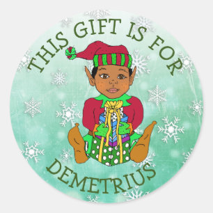 Sticker Rond Ce cadeau est pour, Elfe fille avec cadeau