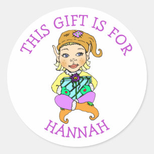 Sticker Rond Ce cadeau est pour, fille Elf avec le cadeau