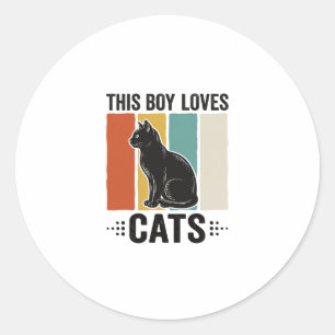 Sticker Rond Ce garçon aime les chats Design Rétro pour amateur