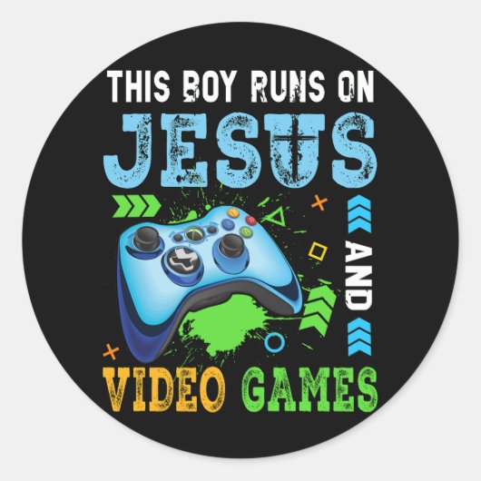 Sticker Rond Ce Garçon Fonctionne Sur Jésus Et Jeux Vidéo Chris (Devant)