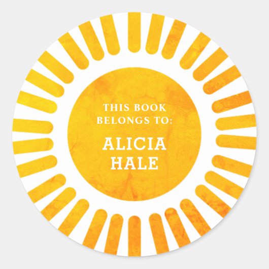 Sticker Rond Ce Livre Appartient À L'Aquarelle Soleil (Devant)