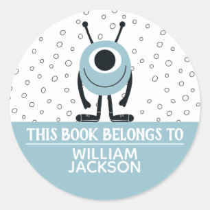 Sticker Rond Ce livre appartient à mignon monstre pastel blue f