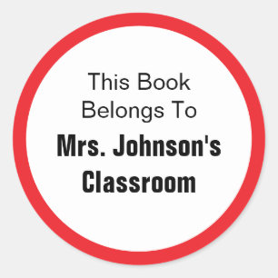 Sticker Rond Ce livre appartient à Nom de l'enseignant Rouge et