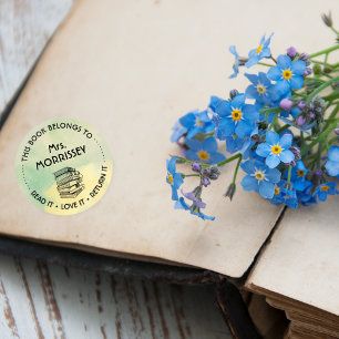 Sticker Rond Ce livre appartient à personnalisé jaune