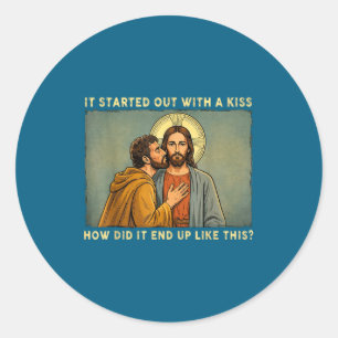 Sticker Rond Ce n'était qu'un baiser jésus & judas mème drôle