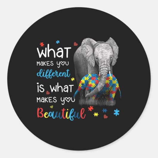 Sticker Rond Ce qui vous rend différents Elephant Maman Autisme (Devant)