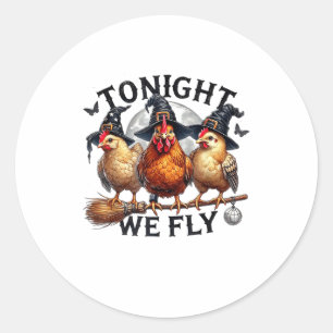Sticker Rond Ce soir nous volons - Chapeau et balai de sorcière