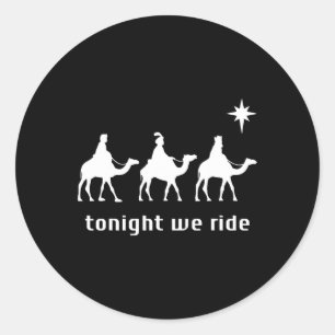 Sticker Rond Ce Soir, Nous Voyons Noël Hommes Avec Camel Ride C