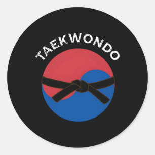 Sticker Rond Ceinture Noire Et Drapeau Coréen Mial Taekwondo