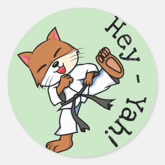 Sticker Rond Ceinture noire Karate Kitty Cute Cat (Devant)