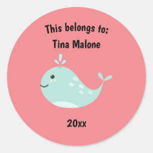 Sticker Rond Cela revient à revenir à l'école baleine rose