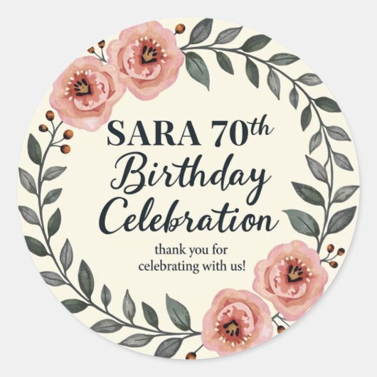 Sticker Rond Célébration d'anniversaire floral (Devant)