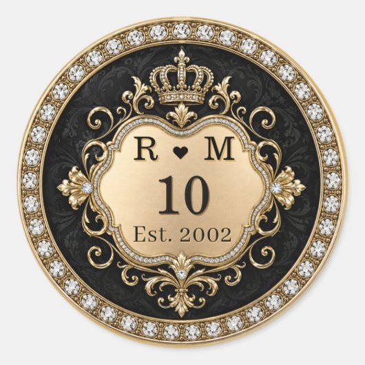 Sticker Rond Célébration de 10 ans - Monogramme à sceau doré (Devant)