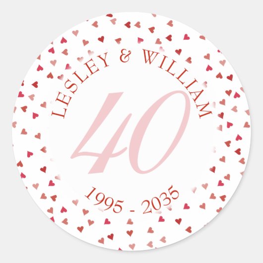 Sticker Rond Célébration de 40 ans de mariage - Rubis et Confet (Devant)