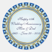 Sticker Rond Célébration de 45 ans de mariage Saphir Bleu Or (Devant)