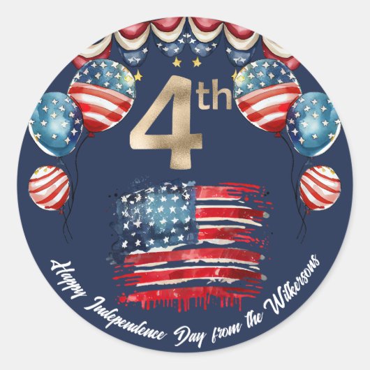 Sticker Rond Célébration de 4 juillet patriotique sur bleu mari (Devant)