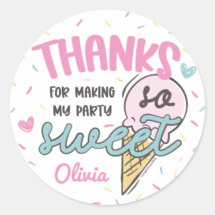 Sticker Rond Célébration de crème glacée douce Merci d'annivers