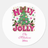 Sticker Rond Célébration de Leopard Bow Holly Jolly (Devant)