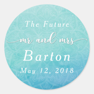 Sticker Rond Célébration de mariage bohème mandala bleu et sarc
