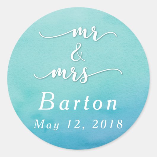 Sticker Rond Célébration de mariage ombré sarcelle et bleu (Devant)